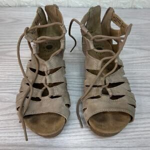 Earth Origins Harley Sandal WMNS 6M Gladiator Wedge Leather Tan Lace Up Open Toe